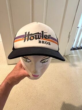 Howler Brothers White Trucker Hat with Purple and Orange Stripe